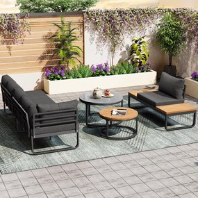 Set de mobilier de grădină pentru 4-5 locuri, 2 mese de cafea integrate, perne de șezut și perne confortabile, Gri