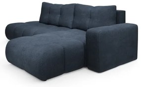 Colțar extensibil tapițat ALMADA, cu spațiu de depozitare, în formă de L, cu orientare pe partea dreaptă, albastru