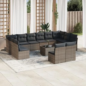 vidaXL Set mobilier de grădină cu perne, 13 piese, gri, poliratan