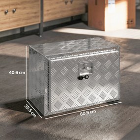 HOMCOM Cutie de Scule din Aluminiu cu Încuietoare și 2 Chei, Box de Depozitare 76L, Rezistentă și Impermeabilă, pentru Pickup Rulote Remorci, 60,9x35,5x40,6cm, Argintiu | Aosom Romania