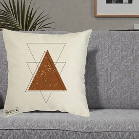 Perna Decorativa Geometric Triunghiuri Sacred, 40x40 cm, Ecru, Husa Detasabila, Perna Inclusa, BEKZ®