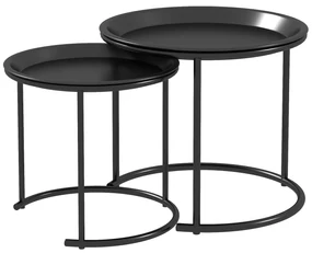 HOMCOM Set 2 Măsuțe de Cafea Suprapozabile, Măsuțe Joase Rotunde cu Tavă Detașabilă din Oțel, Ø 43x38 cm, Negru | Aosom Romania