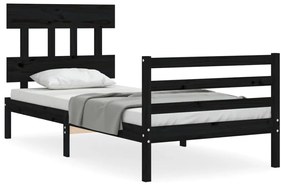3195150 vidaXL Cadru de pat cu tăblie, negru, 100x200 cm, lemn masiv