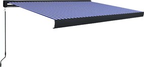 vidaXL Copertină manuală tip casetă, albastru și alb, 350 x 250 cm