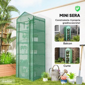 Outsunny Seră de grădină balcon etajere seră 5 niveluri 0,69 x 0,49 x 1,93 m oțel folie rulabilă PE verde | Aosom Romania