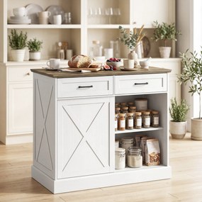 HOMCOM Insulă centrală de bucătărie, bufet de bucătărie, mobilier de depozitare cu 2 sertare, 2 uși culisante, poliță reglabilă, alb | Aosom Romania