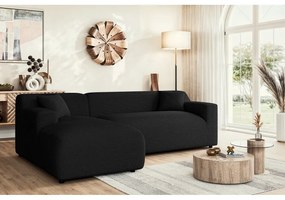 Colțar negru cu tapițerie din catifea reiată (cu colț pe partea stângă, cu șezlong) Martin – Ropez