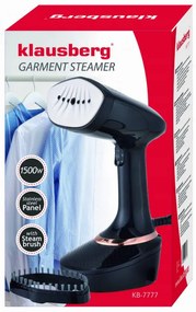 Aparat de calcat cu aburi Klausberg KB 7777, 1500W, 400ml, Calcare verticala, Placa ceramica, Negru / roz auriu