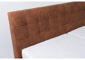 Pat tapițat VIOLET 180x200 cm cu saltea și spațiu de depozitare, maro coniac