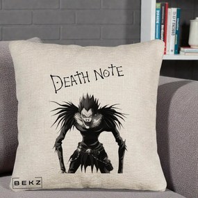 Perna Personalizata Death Note Ryuk Shinigami Alb-Negru, 40x40 cm, Bej Canapea, Husa Detasabila, Perna Inclusa, BEKZ®