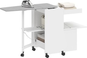 HOMCOM Dulap pentru călcat, masă de călcat pliabilă pe roți cu uși cu deschidere prin apăsare, balamale cu închidere moale, alb | Aosom Romania