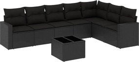 vidaXL Set mobilier de grădină cu perne, 8 piese, negru, poliratan