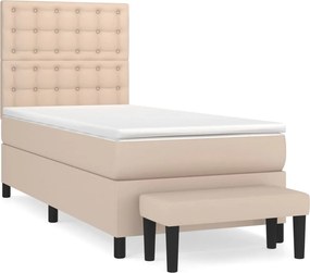 vidaXL Pat box spring cu saltea, cappuccino, 80x200 cm piele ecologică