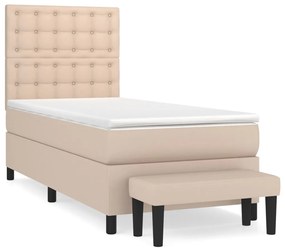 3137634 vidaXL Pat box spring cu saltea, cappuccino, 80x200 cm piele ecologică