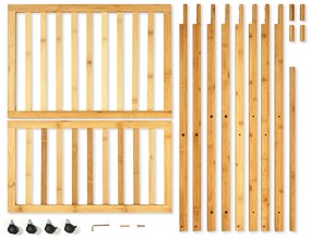 Cuier, suport pentru haine, 4 roți, 2 rafturi, 60 × 162 × 42,5 cm, 100% bambus