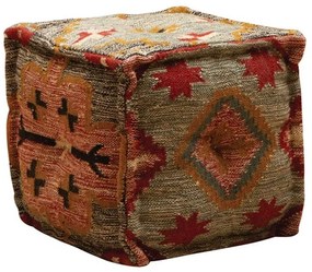 Puf multicolor, din iuta naturala si lana, Terra Sienna Kilim