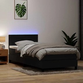vidaXL Pat box spring cu saltea, negru, 80x220 cm, catifea