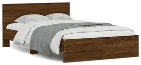 vidaXL Cadru de pat cu tăblie și LED, stejar maro, 135x190 cm