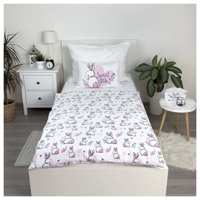 Lenjerie de pat pentru copii albă-roz din bumbac pentru pătuț 100x135 cm Bunny "Sweet" – Jerry Fabrics
