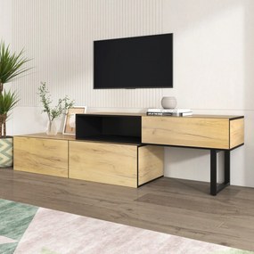 Mobilă TV modulară, reglabilă în lungime de la 135 la 200 cm, cu trei sertare și compartiment spațios, 120x34,5x30 cm + 120x34,5x50 cm, Natural