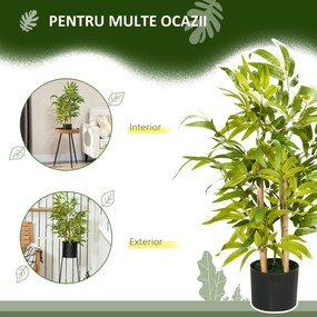 HOMCOM Plantă Artificială de Bambus, Înălțime 60 cm, din Poliester și PP, Verde, cu Vas de Ciment Ø15x12.5 cm | Aosom Romania