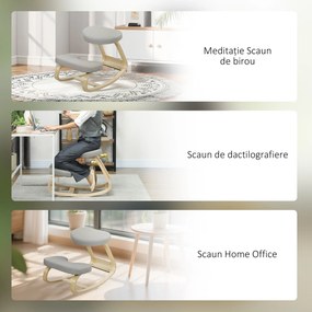 HOMCOM Scaun pentru genunchi cu balansare, din țesătură cu aspect de in și lemn, Gri | Aosom Romania