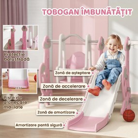 AIYAPLAY Tobogan pentru copii 4 în 1 cu leagăn, scară de cățărare și coș de baschet, 18-48 luni, roz | Aosom Romania