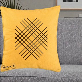 Perna Decorativa Geometric Grid, 40x40 cm, Galben, Husa Detasabila, Perna Inclusa, BEKZ®