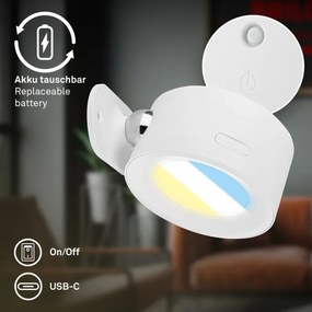 Briloner 3896016 - Aplică de perete LED reîncărcabilă TARI, reglabilă, LED/1,6W/5V, 1500 mAh, alb