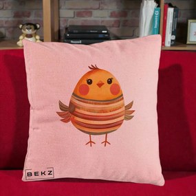 Perna Decorativa Pui Kawaii Portocaliu Dungi Calde, 40x40 cm, Roz, Husa Detasabila, Perna Inclusa, BEKZ®