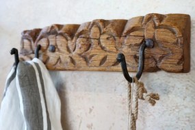 Cuier din lemn reciclat, cu 2 agatatori, Grimaud - Ara