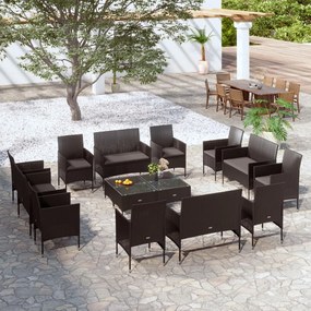 3095954 vidaXL Set mobilier de grădină cu perne, 16 piese, negru, poliratan