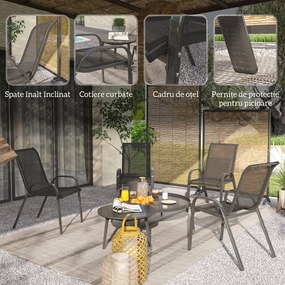 Outsunny Set de 4 Scaune Suprapozabile cu Spătar Înalt și șezut din Plasă, 54x71x93 cm, Negru | Aosom Romania
