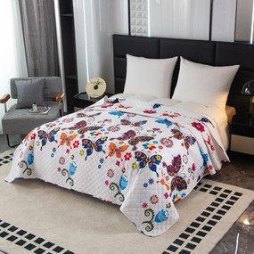 Cuvertura de pat cu model COLORFUL BUTTERFLY alb Dimensiune: 220 x 240 cm