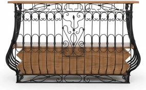 Bar din metal negru și lemn masiv, cu blat natur și rafturi, finisaj vopsit, 97 x 144 x 42 cm, „Périgord”