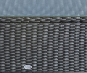 Outsunny Mobilier pentru Terasă, Măsuță de Cafea din Răchită, Rezistentă la Apă, cu Blat din Sticlă Securizată, 86x50x39cm, Negru | Aosom Romania