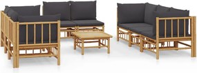 vidaXL Set mobilier de grădină cu perne gri închis, 9 piese, bambus