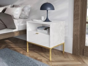 NOA31 - Set 2x Noptiere albe 54x39x56 cm, riflaje, cu 1 sertar, dormitor - Alb-Auriu