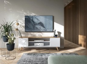 Comodă TV, 155x40x50cm, Petra, ADRK Furniture (Culoare: Alb / Sonoma)