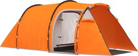 Outsunny Cort tunel pentru 2-3 persoane, cort de camping cu vestibul, cârlig pentru lampă, rezistență la apă 2000 mm Portocaliu | Aosom Romania