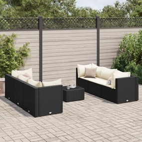 3308024 vidaXL Set mobilier de grădină cu perne, 7 piese, negru, poliratan