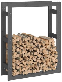 Rastel pentru lemne de foc, gri, 80x25x100 cm, lemn masiv pin Gri, 80 x 25 x 100 cm