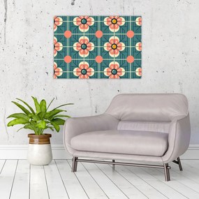 Tablou pe sticlă - Model retro cu flori (70x50 cm)