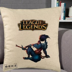 Perna Personalizata League of Legends Yasuo, 40x40 cm, Bej, Husa Detasabila, Perna Inclusa, BEKZ®