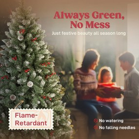 HOMCOM Brad de Crăciun Înalt Înzăpezit 180 cm cu 620 de Ramuri, Brad Artificial de Interior cu Conuri și Boabe Roșii Decorative, Bază din Metal, Verde | Aosom Romania