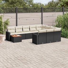 vidaXL Set canapele de grădină cu perne, 11 piese, negru, poliratan
