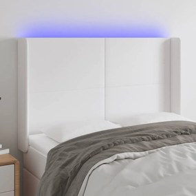 3123859 vidaXL Tăblie de pat cu LED, alb, 147x16x118/128 cm, piele ecologică