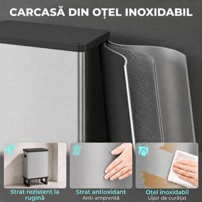HOMCOM Coș de gunoi automat cu senzor, 54 L, 3 compartimente, oțel inoxidabil, argintiu | Aosom Romania