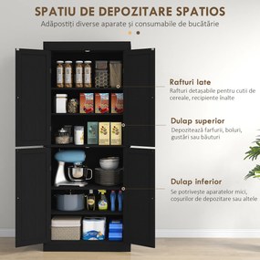 HOMCOM Dulap Înalt de Bucătărie cu 6 Rafturi și 2 Uși, Dulap cu Rafturi Reglabile din Lemn, 76x40,5x184 cm, Alb | Aosom Romania