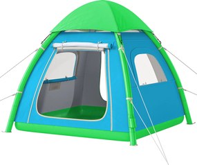 Outsunny Cort gonflabil 3 persoane - montare rapidă, camping outdoor cu pompă, ferestre din plasă, acoperiș detașabil | Aosom Romania